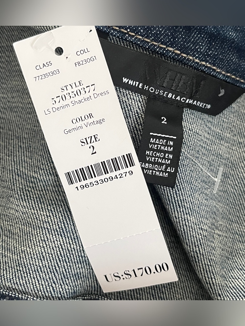 White House Black Market Dark Wash Denim Shacket Dress size 2 - Picture 7 of 10